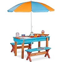 Relaxdays Kindersitzgruppe Garten, Holz, Spieltisch Set aus Tisch, 2x
