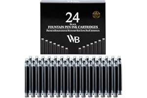 ‎WORDSWORTH & BLACK Wordsworth & Black 24er-Pack Füllfederhalter-Tintenpatronen - Set mit 24 Schwarzen Tintenpatronen - Internationale Standard-Kurzgröße - Länge ca. 2,3" - Basisdurchmesser ca. 0,24" -
