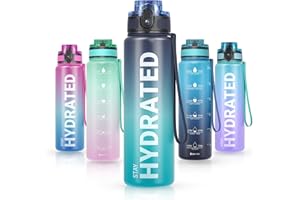 Sahara Sailor Leakproof Water Bottle 1L, Tritan BPA Free Motivational Sport Drinks Bottle with Clear Time Marker, Lock Cover, Easy Clean Brush, Durable for Gym, School, Hiking, Cycling (1 Bottle)