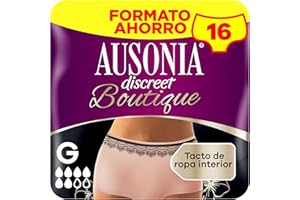 Ausonia Discreet Braguitas Boutique Beige Plus, Talla G, Pack de 16, Tacto Similar A La Ropa Interior, Superabsorbente, Diseño Curvo Para Un Ajuste Ceñido