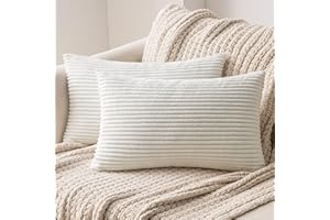 MIULEE Funda Cojines para Sofá Funda de Almohada de Corduroy Cojin de Pana a Rayas Decoración Moderna para Sofá Silla Cama Sala de Estar Dormitorio 30x50 cm 2 Piezas Blanco