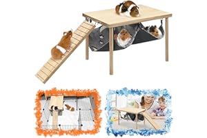 Albefer Guinea Pigs Hammock with Natural Wooden Stand, Durable Guinea Pig Hideout with Stair, Small guinea pig bed for Piggies Chinchilla Hamster Bunny Ferrets Hiding Sleeping＆Small Animal