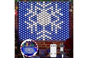 Fwiull Świąteczny łańcuch świetlny, płatki śniegu, siatka bożonarodzeniowa, 130 x 120 cm, wodoszczelna dekoracja bożonarodzeniowa, 320 diod LED, do użytku w pomieszczeniach, na ścianę, dach, taras