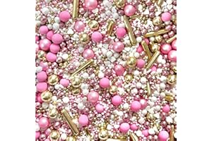 BAKE BOX BOUTIQUE Metallic gold pink white sprinkle mix hearts Sprinkles for cupcake cookies cake toppers pearls balls 100s and 1000s birthday decoration cake cupcake topper PINK PRINCESS