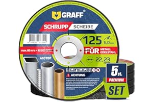 Lot de 5 disques à ébarber 125 métal et acier inoxydable - Disques abrasifs pour meuleuse d'angle et meuleuse flexible alésage 22,23 mm, disques flexibles 125 métal GRAFF