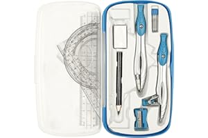 Lifreer Zirkel für Geometrie-Set, 10-teilig, Schüler-Geometrie-Set, inklusive Aufbewahrungsbox, Lineale, Winkelmesser, Kompass, Radiergummi, Spitzer, Minenminen, Bleistift zum Zeichnen und Zeichnen