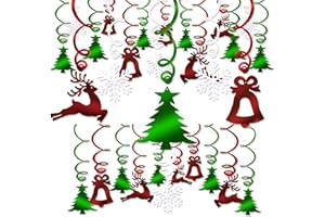 HOWAF 30 Piezas Navidad Colgar Decoraciones de Remolino spirales Guirnalda para Navidad de Fiesta Decoraciones hogar Techo, Árbol de Navidad Campana Reno Copo de Nieve