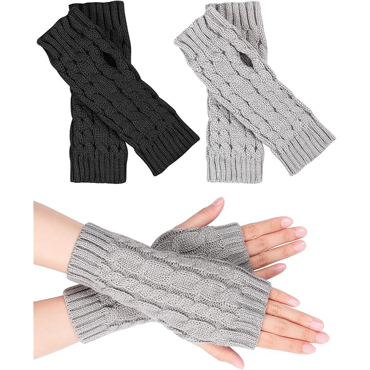Lange kasjmier gebreide armwarmers voor dames, kerstcadeau-ideeën, merinowol gebreide halfvingerhandschoenen, handwarmers pols zonder duimen - Nederland