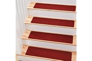 MBIGM 20cm X 65cm (Paquete de 15) Alfombras Antideslizantes Peldaños de Escalera Alfombrilla Antideslizante Interior para niños Mayores y Mascotas con Adhesivo Reutilizable,Rojo