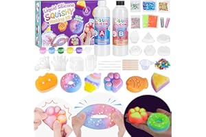 Highttoy Leuchtender Flüssigsilikon Squishy Bastelset Kinder, 480ml 1:1 Verhältnis Gemischt Squishy Selber Machen Set mit 6 Formen & Zubehör, Stressabbau Sensorik Spielzeug Geschenk ab 6 Jahre