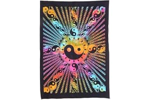 AVA Collections Yin Yang Tapestry Multicoloured Wall Hanging Psychedelic Tapestries Indian Cotton Poster Picnic Sheet Wall Decor Wall Art Hippie Bedroom Décor (Multicolour, Yin Yang)