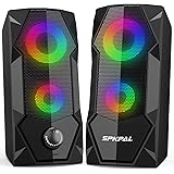 SPKPAL PC Lautsprecher, Gaming Computer Lautsprecher, 10 W USB betriebene Stereo Multimedia Lautsprecher, mit Buntem LED Lich