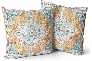 Snylcce Set of 2 Bohemian Style Cushion Covers 45x45 cm Decorative Square Throw Pillow Covers 18x18 Inch Sofa Car Pillowcase for Outdoor Home Bed Living Room Couch Decor (Deep orange)