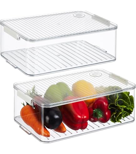 Set Contenitori Mustbeau Per Frigorifero – 1.8L + 5L + 9L, Impilabili, Con Cestello Drenante E Ventilazione Regolabile