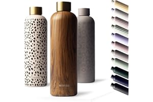 MAMEIDO Gourde Isotherme 1 l, Bouteille Isotherme inox, étanche, sans BPA, conserve le froid à 24h, la chaleur 12h (Oak Wood Gold)