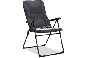 RELAXDAYS Silla Plegable Acolchada COMFORT, Ajustable, para Jardín, Pesca, Camping y Playa, Poliéster, 107 x 60 x 68 cm, Gris