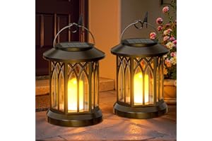 GEARLITE Solarlampen für Außen Garten Hängend, Solar Laternen für Draußen mit Realistische Flammeneffekte, IP65 Wasserdicht Solarleuchten Gartendeko mit Clips für Außen Hof Balkon (Kerzeförmig, 2)