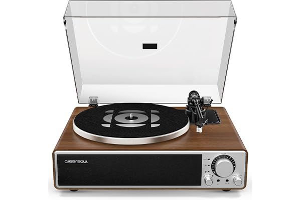 Qlearsoul One-Q Platine Vinyle Tout-en-Un avec Bluetooth 5.4, Platines HiFi avec Haut-parleurs Intégrés, Préampli Phono, Cellule AT-3600L, 33/45 RPM, Arrêt Automatique