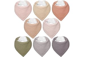 IKWOLETI Baberos Bebe Recien Nacido, Bavoirs Bebe Triangulares de Muselina, Baberos Bandana para Bebe Unisex, Altamente Absorbentes, Transpirables y Ajustables, 8 Piezas