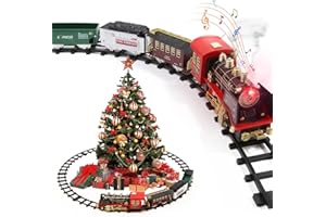 HOLYFUN Zug-Set mit Rauch, Ton und Licht, elektrische Eisenbahn Spur Spielzeug unter dem Weihnachtsbaum, Weihnachten Geburtstag Geschenk für 3 4 5 6 7 8+ Jahre alte Kinder, Kleinkinder, Jungen und Mädchen