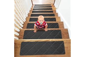 YISUN 15 PCS Stair Mats, Stair Carpet, Anti Moving and Non-Slip Stair Pads, Removable Self-Adhesive Carpet Stair Treads for Children, Elderly and Pets