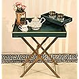CasaGold: Foldable Leather Tray Table with Metal Stand + Serving Tray/Butler Tray, Removable Rectangle Leather Tray Top with Handles, Ideal for Serving and Entertaining (Bottle Green)