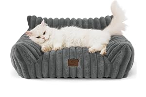 Bedsure Washable Cat Sofa Bed - 61x46x25cm Large Cat Beds for Indoor Cats, Dog Sofa for Small Dogs Puppy Couch with Removable Cover, Dark Grey