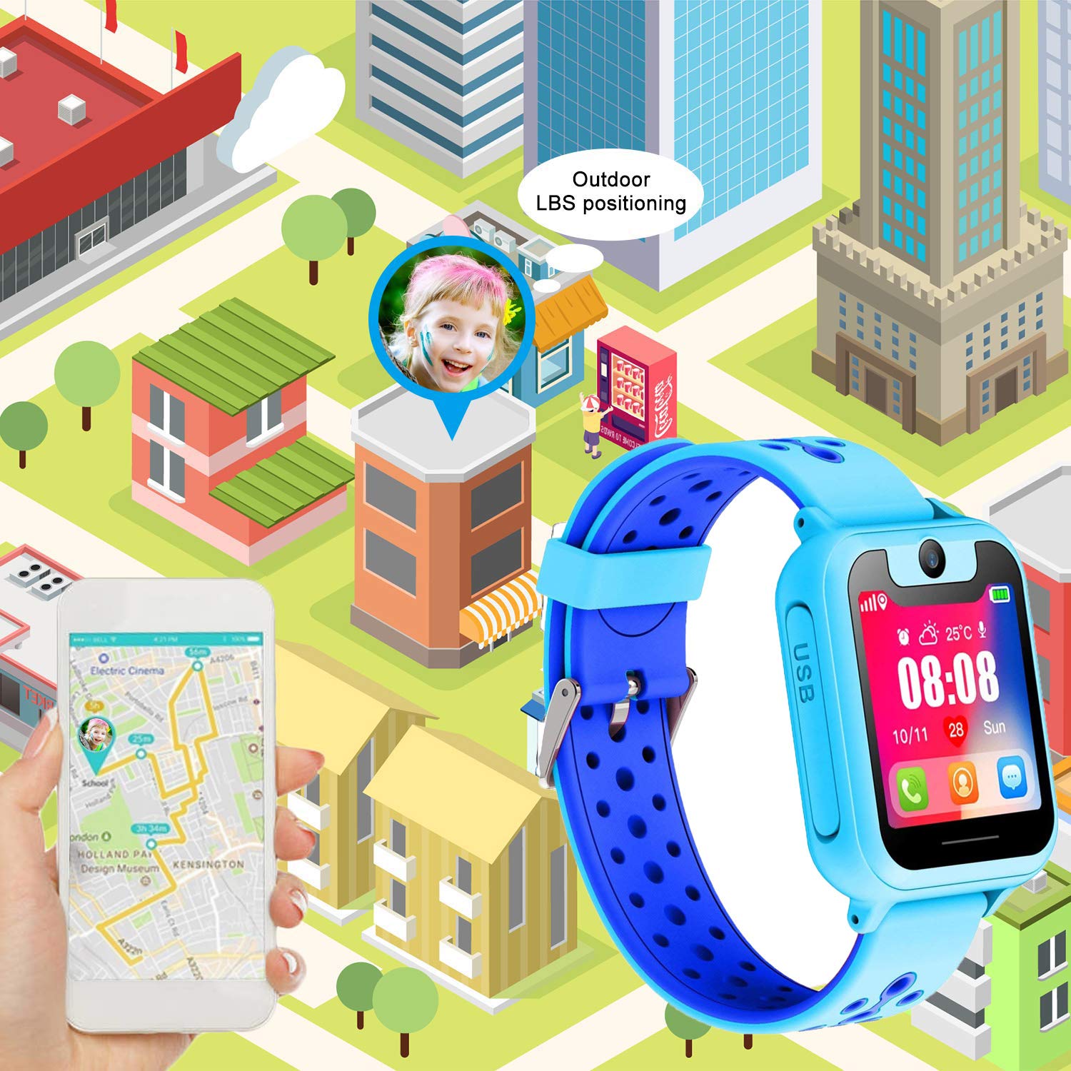 Jaybest-Montres-intelligentes-pour-Enfants-Enfant-Musique-Montre-Telephone-Montre-Enfant-Fille-Garon-SOS-SmartWatches-avec-camra-Cadeau-de-Jeu-pour-Enfants