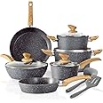 Kitchen Academy Induction Cookware Sets - 12 Piece Cooking Pan Set, Gray Granite Nonstick Pots and Pans Set, Induction Hob Pans Set