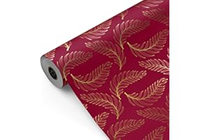 Bobina papel de regalo, rollo grande 62cm x 100m •PLUMA ORO Y ROJO • Ideal para: Tiendas Negocios Comercios Envolver regalos Cumpleaños Baby Shower Bodas Decoración [FP Fiesta Paper]