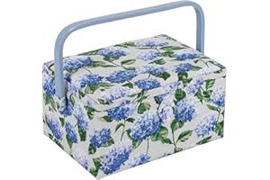 Hobby Gift Exclusive, Boîte à couture moyenne, Boîte de rangement pour travaux manuels, Plateau à accessoires, Coussin à épingles, Poignée en PVC 18,5 x 25,5 x 14,5 cm, hortensia