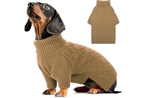 AOFITEE Small Dog Jumper, Turtleneck Jumpers for Small Dogs Male, Warm Dog Winter Jumper Girl Boy, Dogs Christmas Jumpers Sweater, Classic Cable Pet Sweaters Knitwear for Pug Dachshund (Brown S)