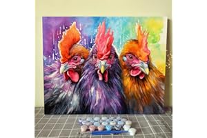 Tucocoo Watercolor Chickens Paint by Number for Adults Beginner, Easy DIY Oil Painting Kits on Canvas with Brushes and Acrylic Pigment, Funny Farm Animals Picture for Home Decor 16x20inch (Frameless)