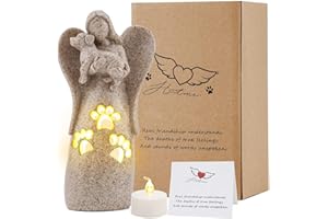 ACTLATI Sandstone Angel Figurines of Friendship, Dog Angel Figurines Candle Holder Statue with Flickering LED Candle, Dog Memorial Gifts, Pet Loss Gifts, Birthday Gifts, Sculpted Hand-Painted Figure
