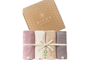 ‎DIKOS Dikos® Premium Baby Mulltücher 4er Set Altrosa, Creme | 64x64cm gekreppt | 100% GOTS Bio-Baumwolle Spucktücher | Musselin Tücher Baby Mädchen | Baby Erstausstattung Neugeborene | Geschenk zur Geburt