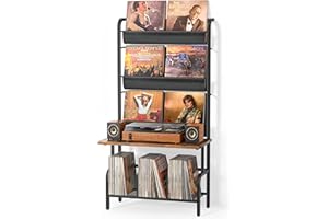 Bikoney Soporte Tocadiscos, Vinilos Discos Almacenamiento con Almacenamiento de Vinilos Armario Tocadiscos hasta 300 Albumes Estante Expositor de Vinilos, Mesa Tocadiscos Soporte de Vinilos Más Grande
