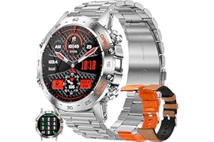 MYSHUN Smartwatch Herren mit Telefonfunktion,1,39”Touchscreen 5ATM Wasserdicht Sportuhr mit Blutdruckmessung, SpO2, 100+ Sportmodi, Outdoor Fitness Tracker Militär Uhr kompatibel mit iOS Android (Silber)