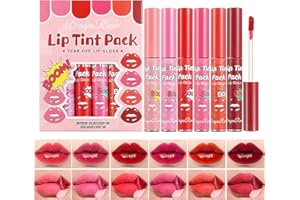 ‎LUCKNEST 6-teiliges Peel-Off-Lippentönungs-Set, Langlebiger Peel Off Matter Lipgloss, matt, flüssiger Lippenstift, Nude Lipgloss, wasserdichter Lip Tint Fleck Antihaft Cup Peel Off Lippenstift für Frauen
