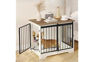 Hzuaneri 81cm Cage pour Chiens, Table d’Appoint, Niche Moderne pour Chiens, Cage pour Chiots, Maisonnette pour Animaux, 2 Portes, 81 x 55 x 67,5 cm, Blanc et Marron DFC83614B
