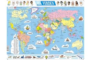 Larsen K1 Die Erde - politische Weltkarte, Dänisch Ausgabe, Rahmenpuzzle mit 107 Teilen