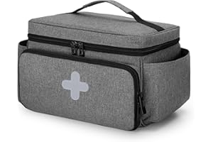 CURMIO Sac Familial de Rangement pour Médicaments, Organisateur de Premiers Secours pour Trousses Médicales d'urgence, Étui Vide, Gris