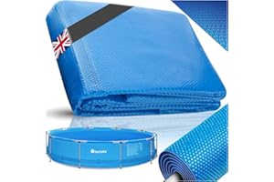 tectake® Round Swimming Pool Cover with Heat Insulation, Space-Saving Storage, Can be Cut to Size, Ideal Floating Solar Pool Heater for Swimming Pools & Paddling Pools, Blue - Ø 4.88 m