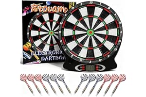 Brovamo Diana electrónica con 12 Dardos y 30 Puntas de Repuesto, Diana electrónica con Voz y Pantalla LCD, Funciona con Pilas, Diana eléctrica