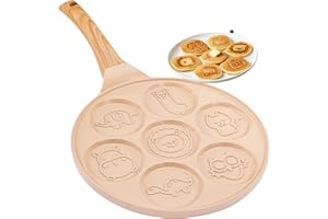 Erreke Padella Pancake, Padella Antiaderente per Pancake, Adatta per Tutti i Tipi di Cucina e Induzione, Padelle Design Divertente Volti Emoji per Bambini, 26 cm, Colore Beige