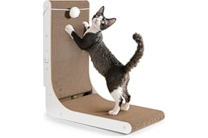 Gimars Thickened L Shape 47cm Cardboard Cat Scratcher with Mint Ball, Large Cat Scratching Board Wall Mounted, Cat Scratch Pad Toys for Protecting Furniture