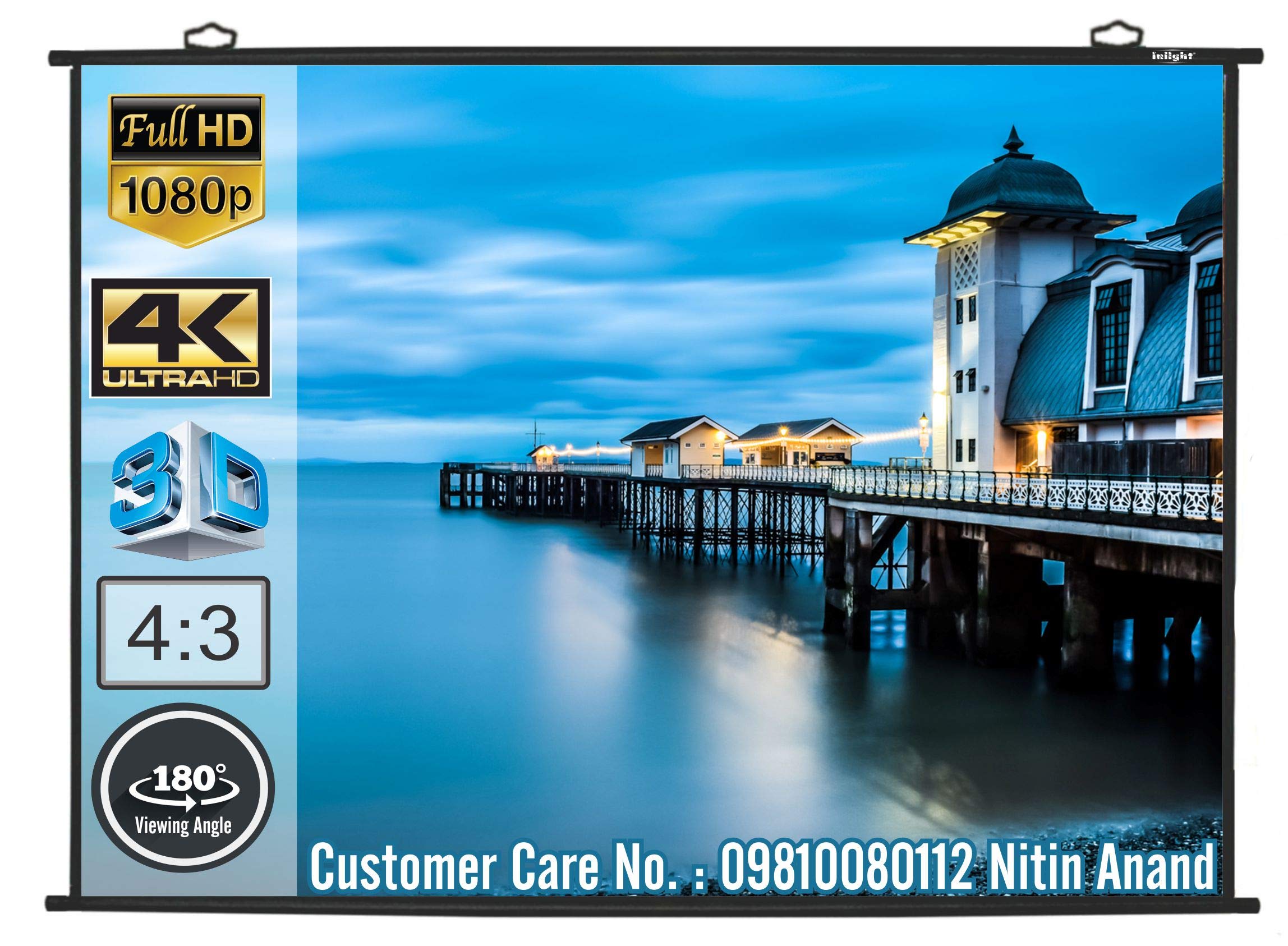 Inlight Universal 8 Ft. x 6 Ft. Supporting Ultra HD-3D-4K Map Type Projector Screen, 120 Inches Diagonal, 4:3 Picture Aspect Ratio(White)