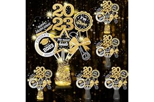 OuMuaMua 36pcs Graduation Decorations for Class of 2023- Black Gold Graduation Table Centerpieces Sticks with LED String Lights for College High School 2023 Graduation Party Favors Supplies
