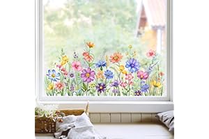 Tanlaby Garden Flower Window Clings Spring Summer Wildflower Grass Decals Colorful Florals Stickers, Double Sided Anti-Collision Static Window Stickers for Home Glass Doors