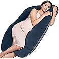 MY ARMOR Full Body U Shape Pregnancy Pillow for Women, Maternity Pillow Gift for Pregnancy Sleeping, 3 Months Warranty, Premium Velvet Cover with Zip, Grey + Navy Blue