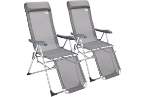 ‎CASARIA Deuba® Set of 2 Aluminium Garden Chair High Back | 5-Way Adjustable Back and Footrest | Light Construction | Breathable Cover | Comfortable Headrest Upholstery - Deck Chair Folding Chair Camping Chair Garden Chair